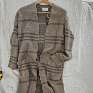 Brown Striped Open Cardigan